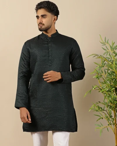 Bottle Green Sequin Short Kurta