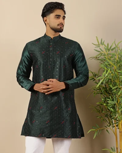 Emerald Green Sequin Silk Short Kurta