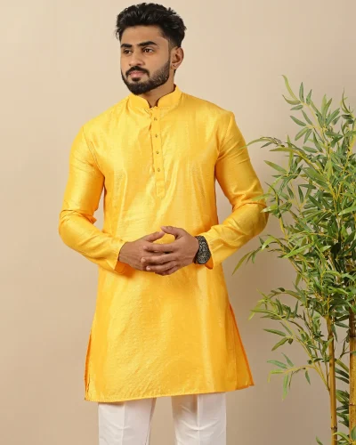 Golden Mustard Brocade Short Kurta