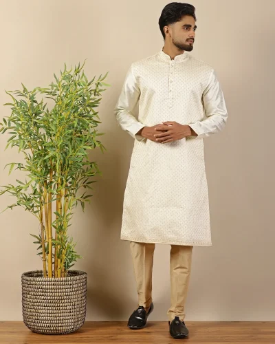Ivory Golden Embroidered Sequin Kurta