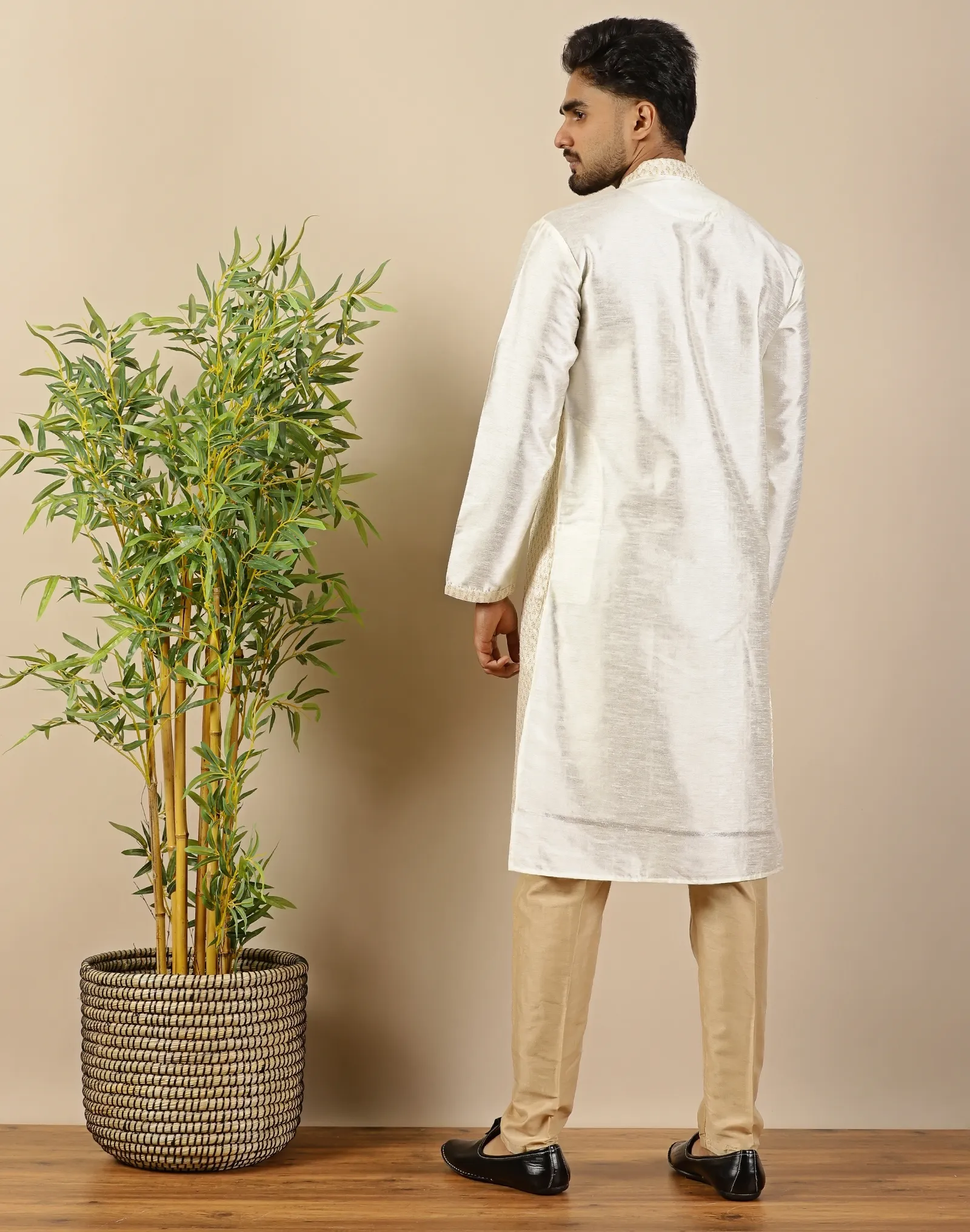 Ivory Golden Embroidered Sequin Kurta - House of Cocoon (4)