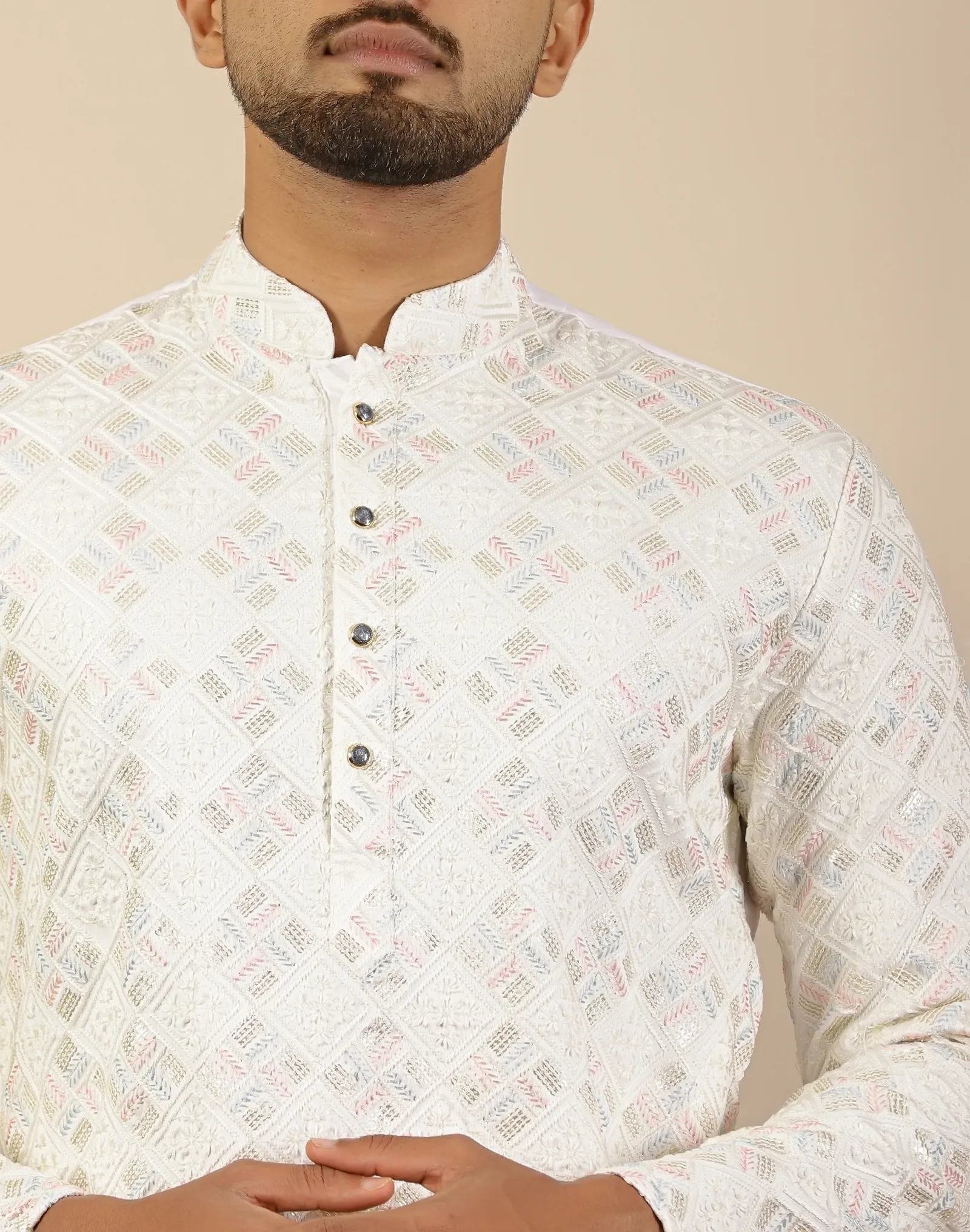 Ivory Sequin Short Kurta - House of Cocoon (1)