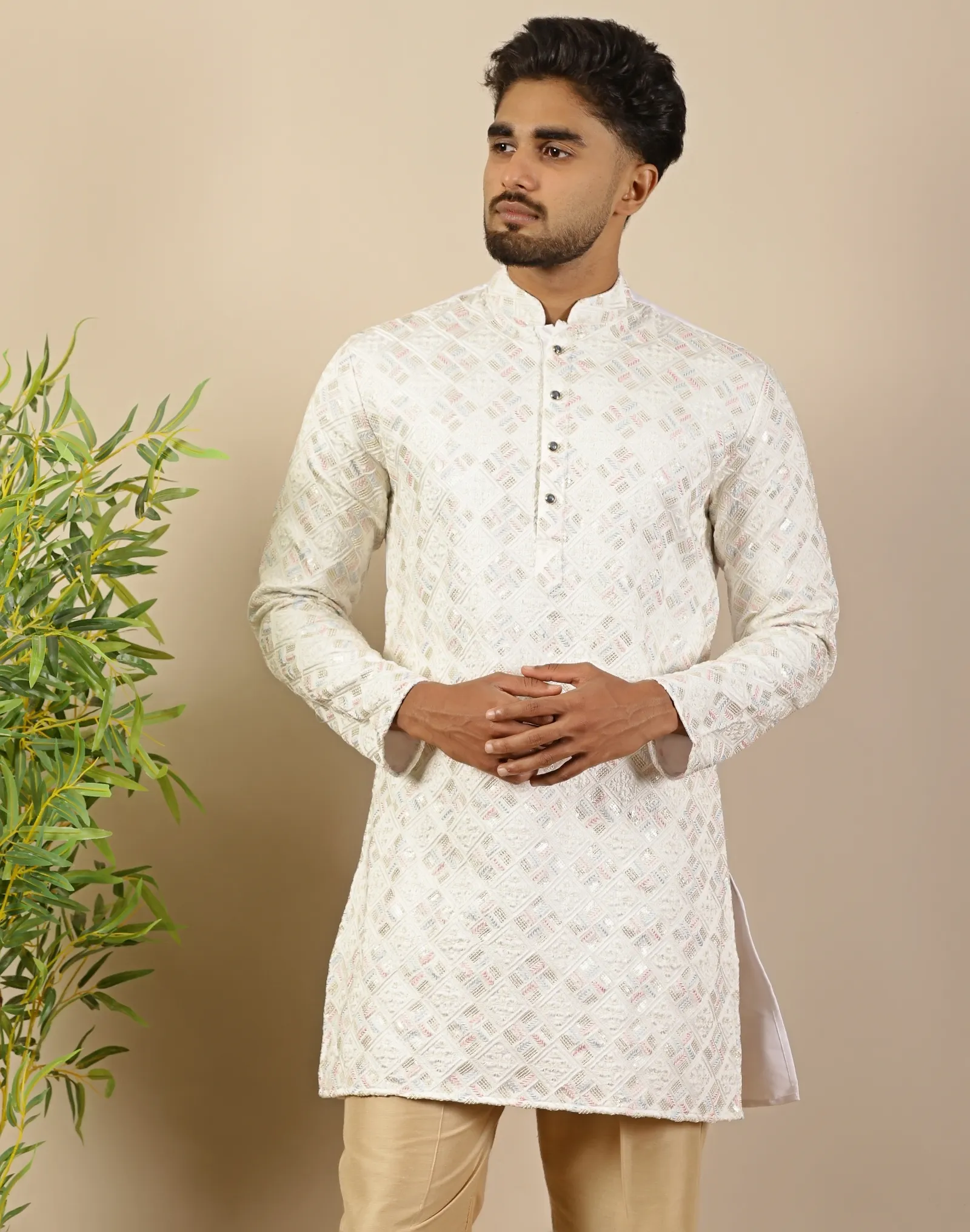 Ivory Sequin Short Kurta - House of Cocoon (2)