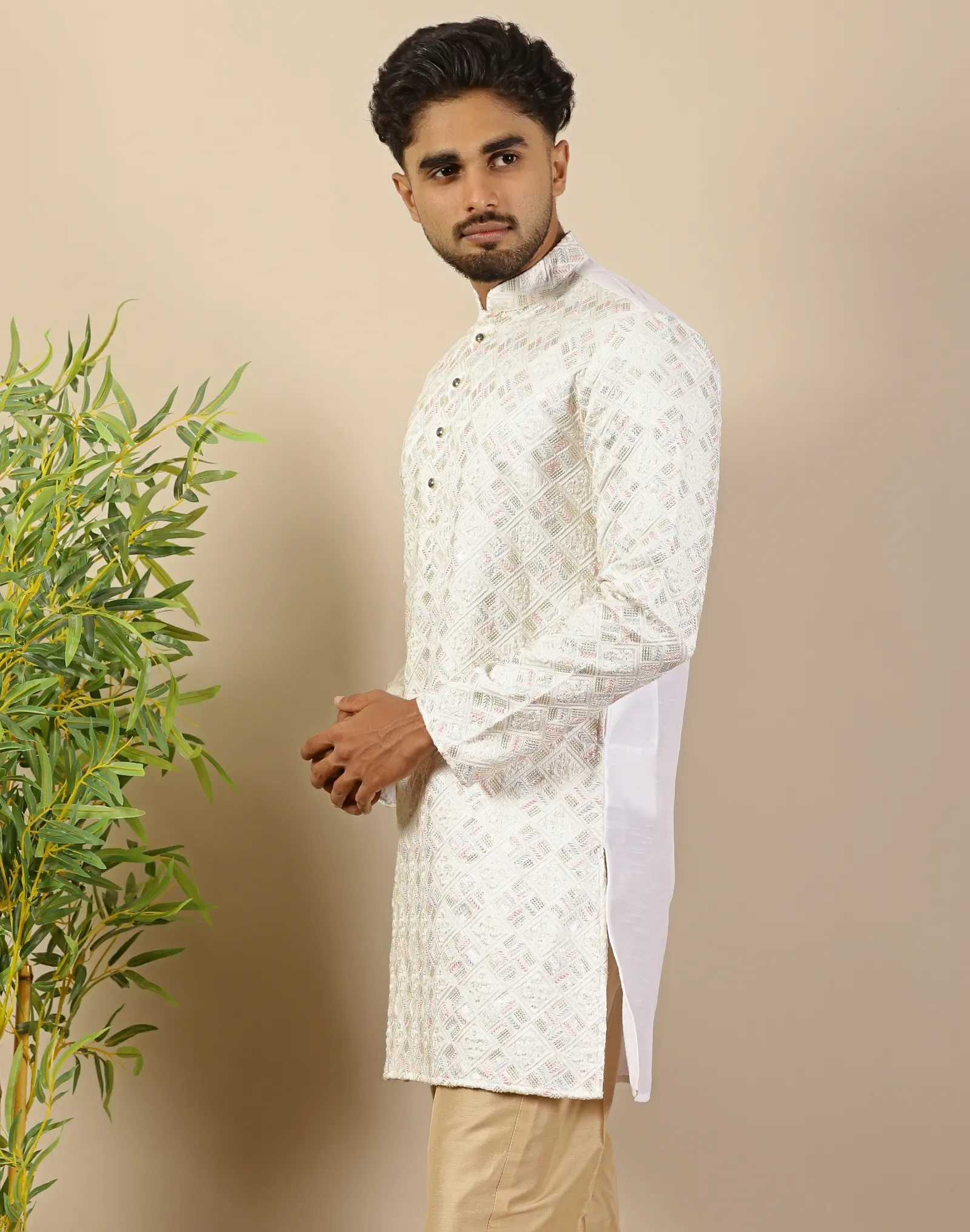 Ivory Sequin Short Kurta - House of Cocoon (3)