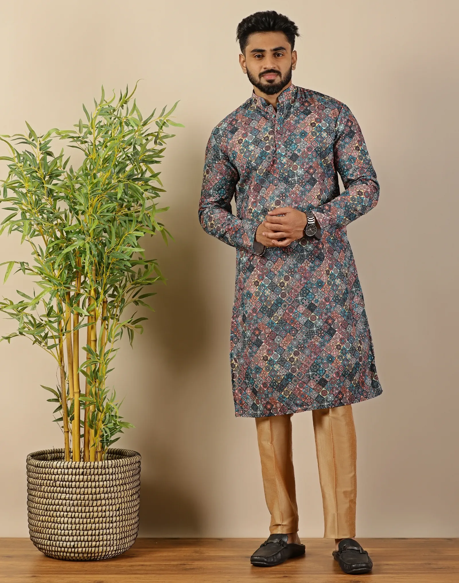 Mosaic Printed Sequin Kurta - House of Cocoon (1)