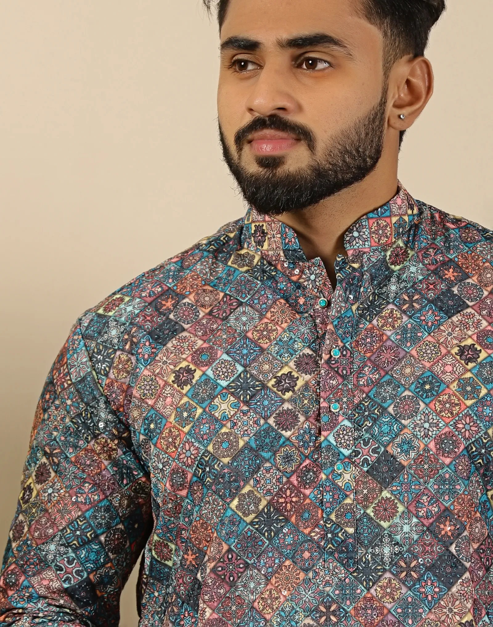 Mosaic Printed Sequin Kurta - House of Cocoon (2)