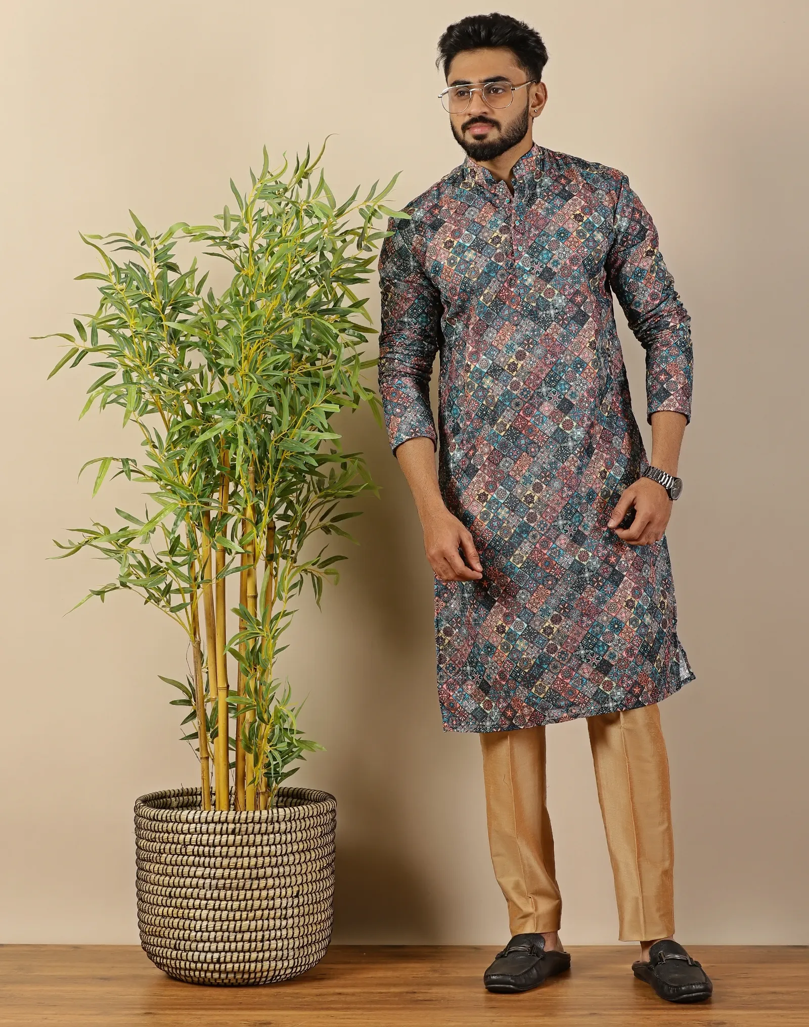 Mosaic Printed Sequin Kurta - House of Cocoon (3)