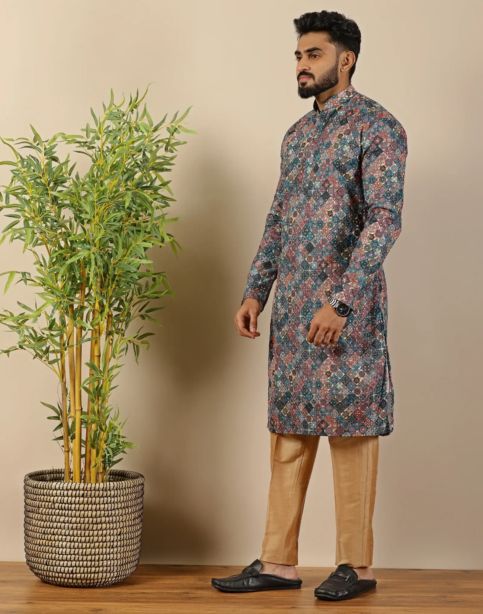 Mosaic Printed Sequin Kurta - House of Cocoon (5)