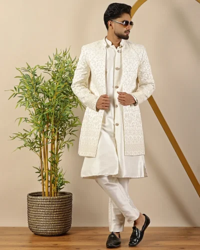 Off-white Indo-Western Three Piece Set