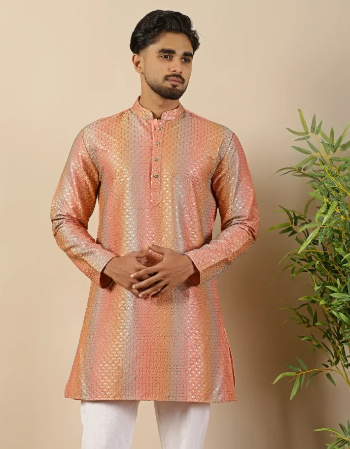 Raw Silk Sequin Short Kurta