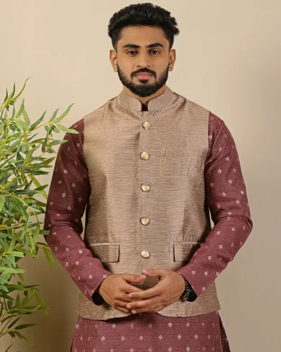 Antique Gold Textured Nehru Jacket