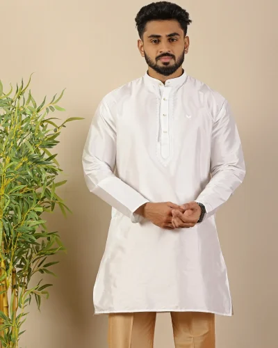 Classic White Embroidered Short Kurta