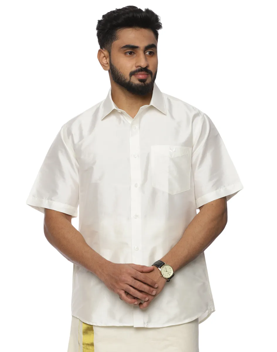 Cream Half Sleeve Silk Shirt - House of Cocoon (1)