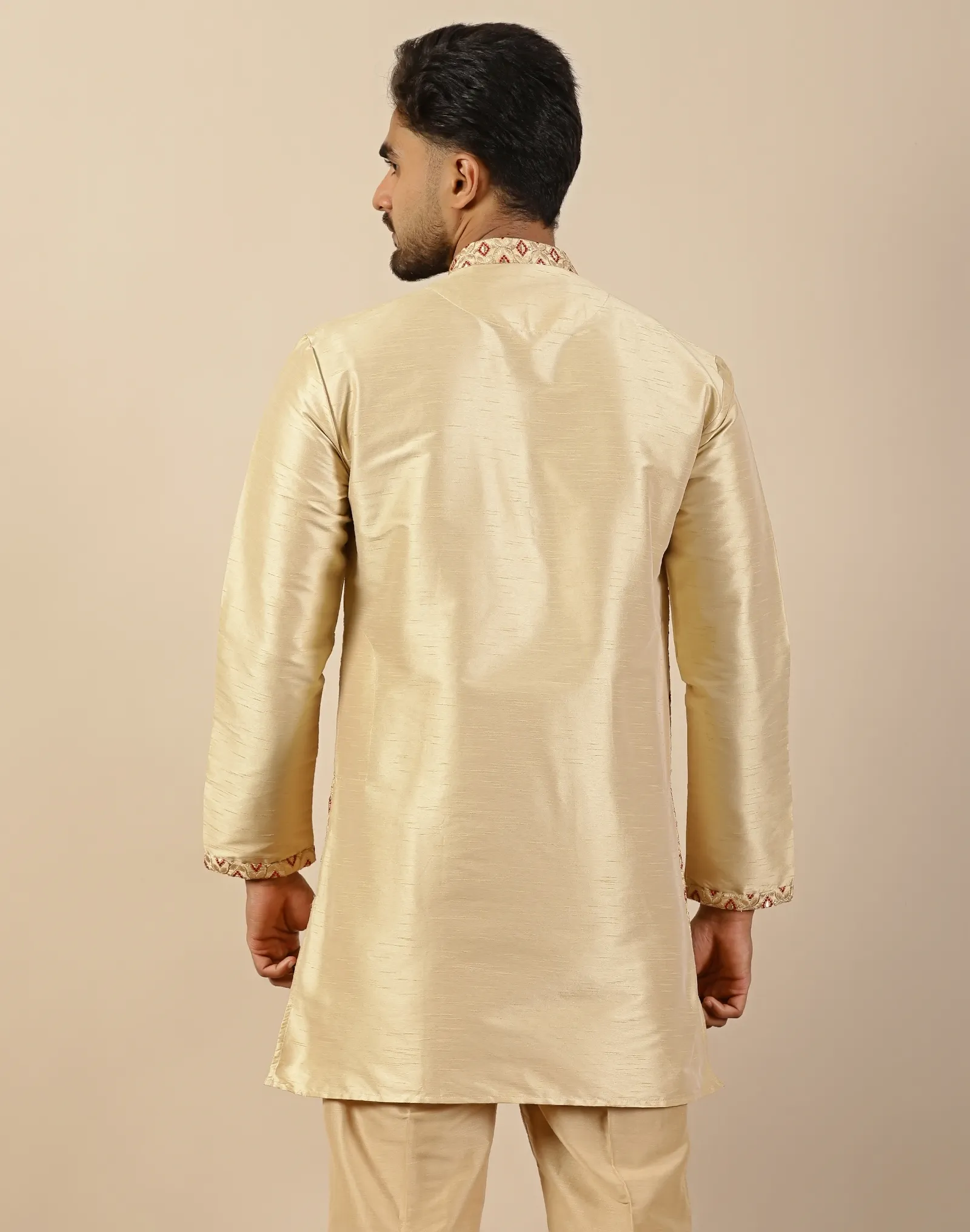 Gold With Maroon Motifs Embroidery Short Kurta - House of Cocoon (4)
