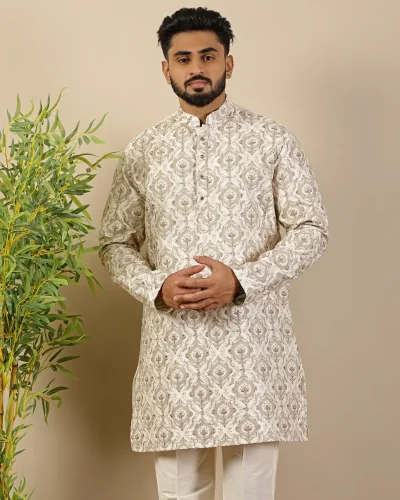 Ivory Embroidered Silk Short Kurta