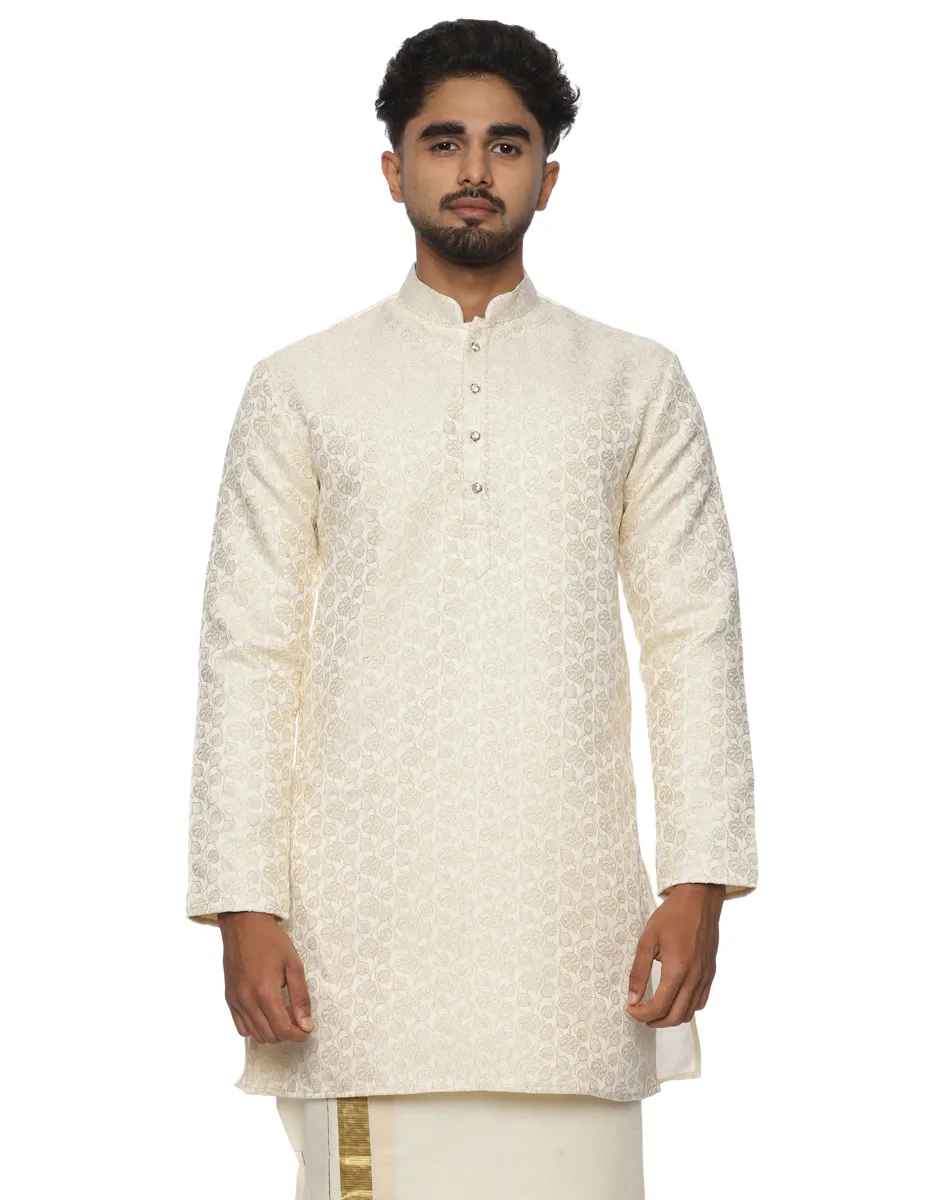 Maurya Vastra Ivory Brocade Short Kurta - House of Cocoon (2)