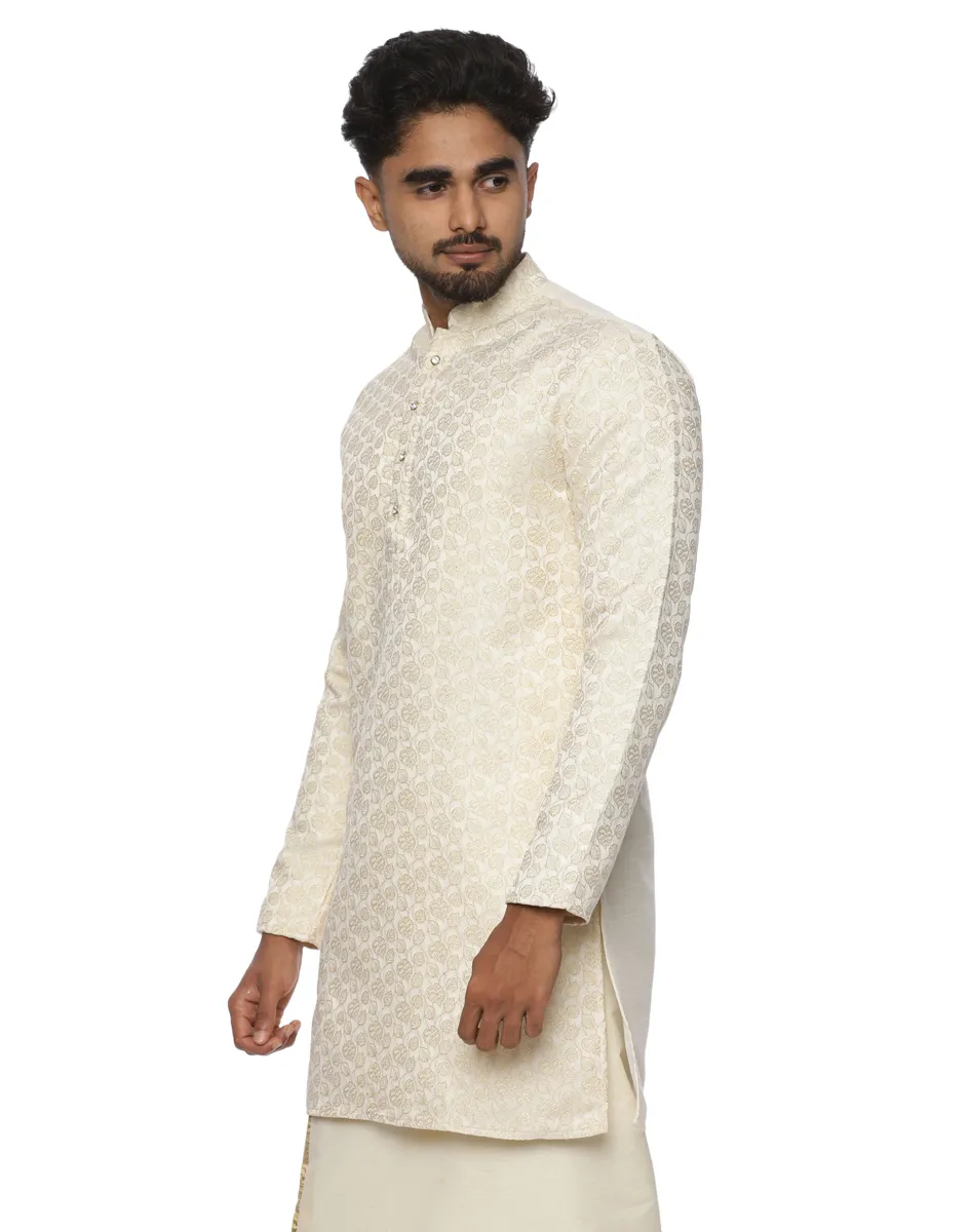 Maurya Vastra Ivory Brocade Short Kurta - House of Cocoon (3)