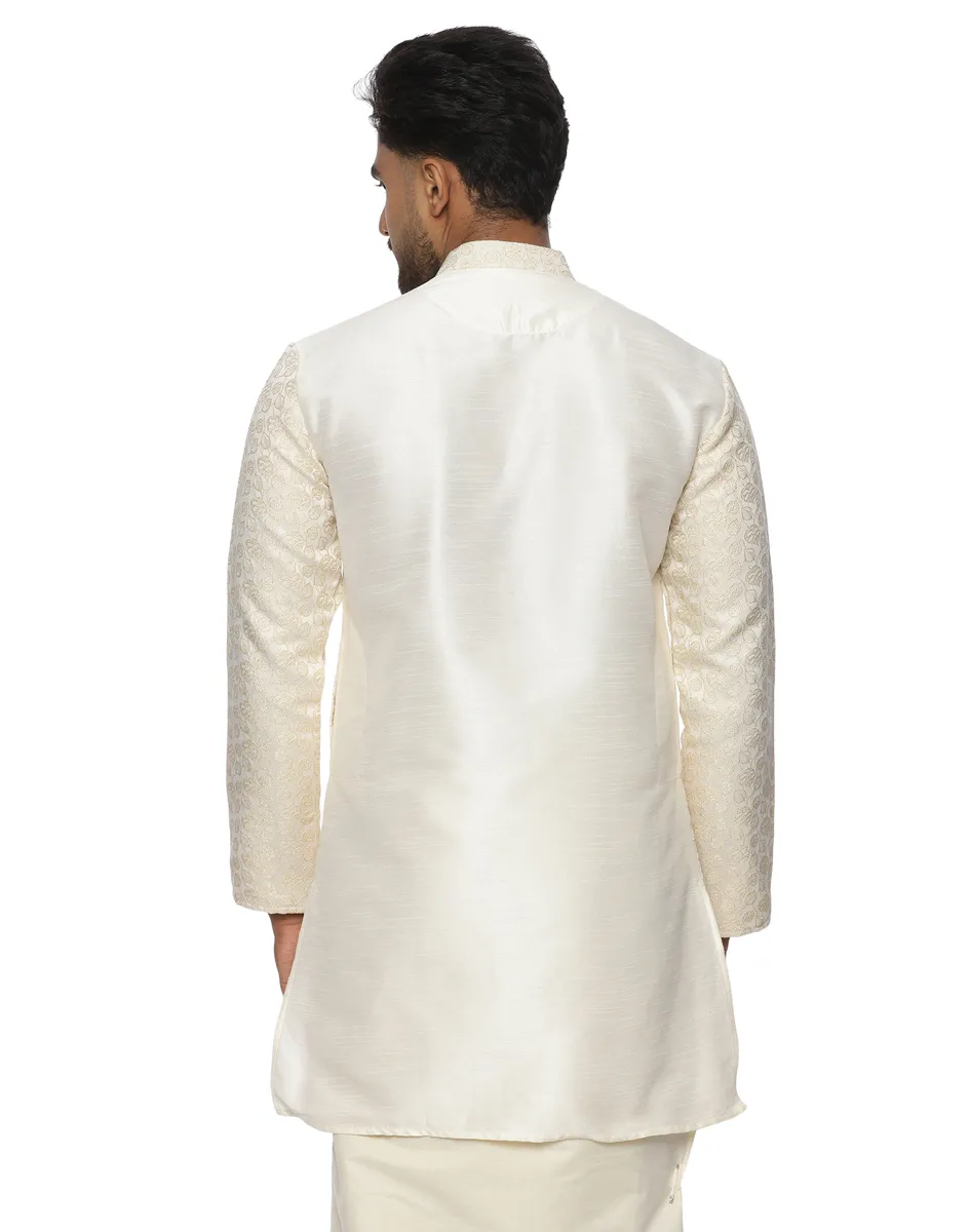 Maurya Vastra Ivory Brocade Short Kurta - House of Cocoon (4)