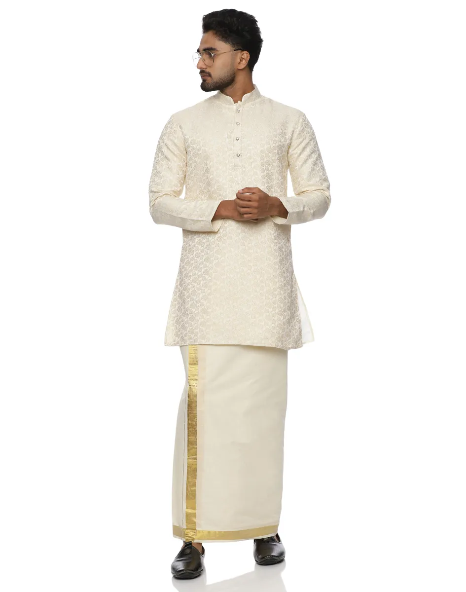 Maurya Vastra Ivory Brocade Short Kurta - House of Cocoon (5)