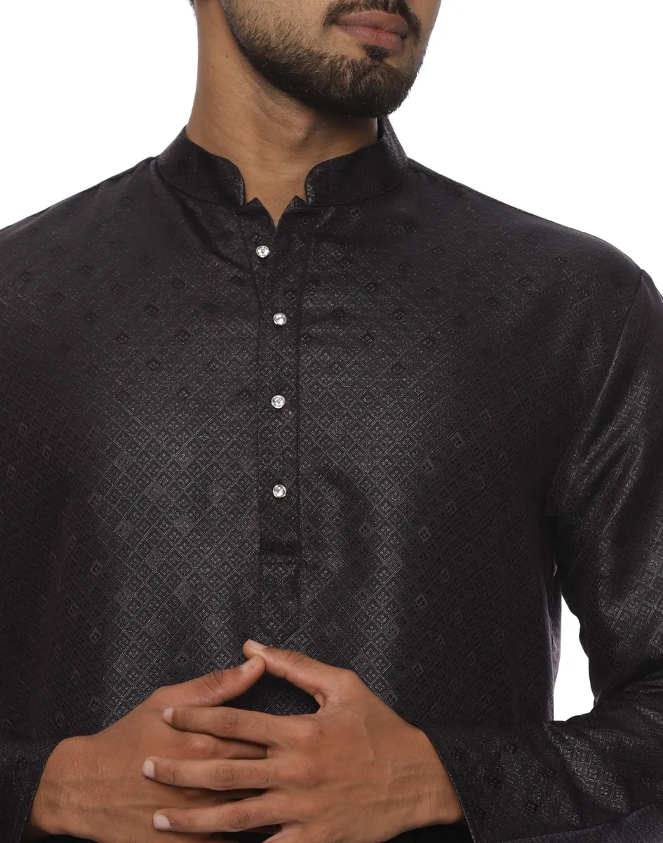 Maurya Vastra Midnight Black Textured Silk Kurta - House of Cocoon (1)