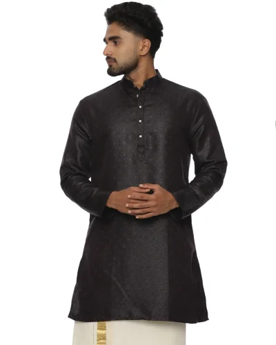 Maurya Vastra Midnight Black Textured Silk Kurta