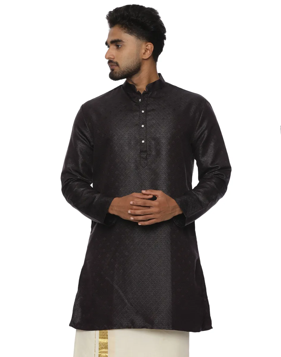 Maurya Vastra Midnight Black Textured Silk Kurta - House of Cocoon (2)