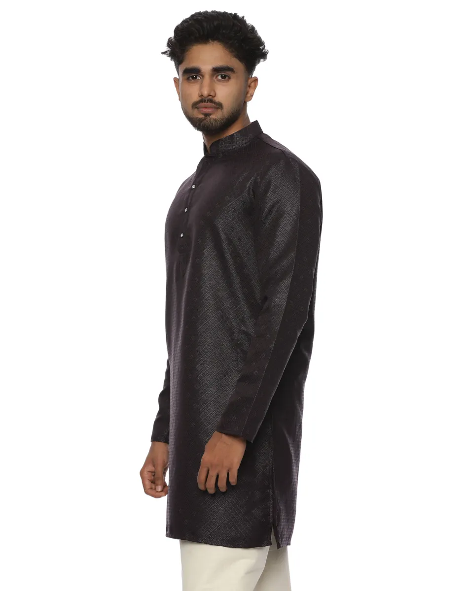 Maurya Vastra Midnight Black Textured Silk Kurta - House of Cocoon (3)