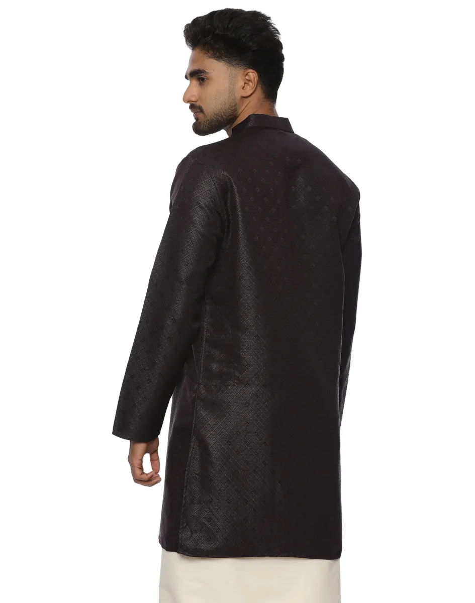 Maurya Vastra Midnight Black Textured Silk Kurta - House of Cocoon (4)