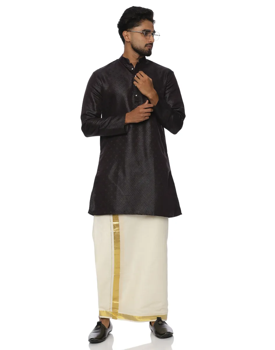 Maurya Vastra Midnight Black Textured Silk Kurta - House of Cocoon (5)