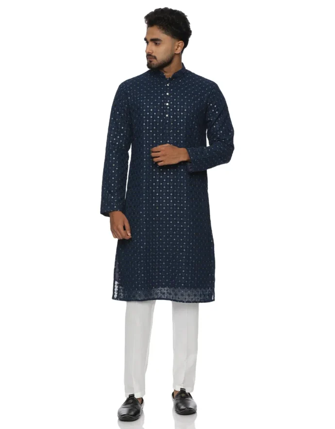 Maurya Vastra Midnight Blue Textured Kurta