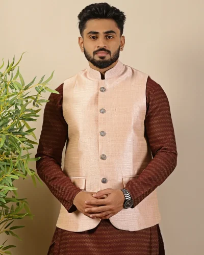 Peach Art Silk Nehru Jacket