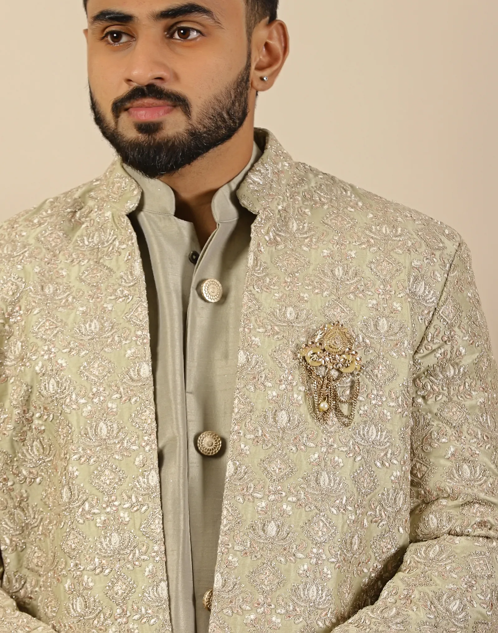 Three Piece Zari Embroidery Kurta - House of Cocoon (1)