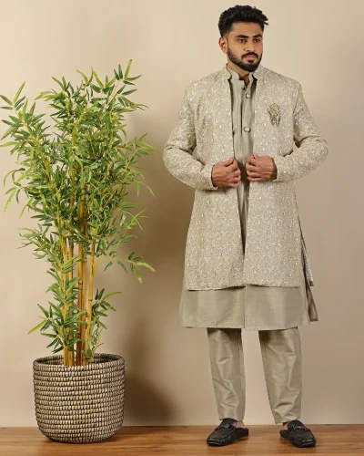 Three Piece Zari Embroidery Kurta