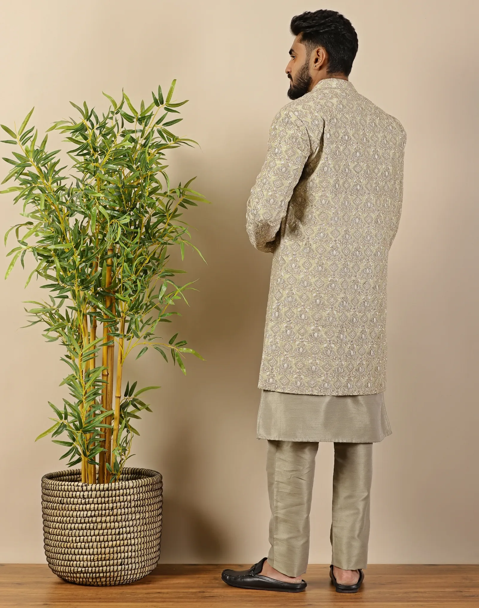 Three Piece Zari Embroidery Kurta - House of Cocoon (4)