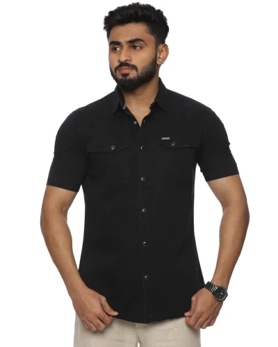 Warrior Black Cotton Casual Shirt