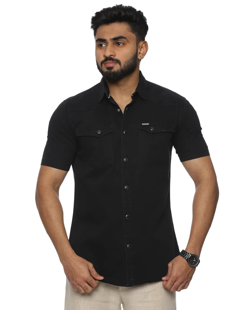 Warrior Black Cotton Casual Shirt - House of Cocoon (1)