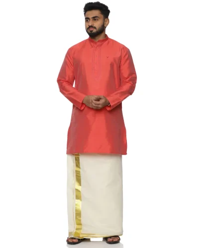 Warrior Coral Silk Short Kurta