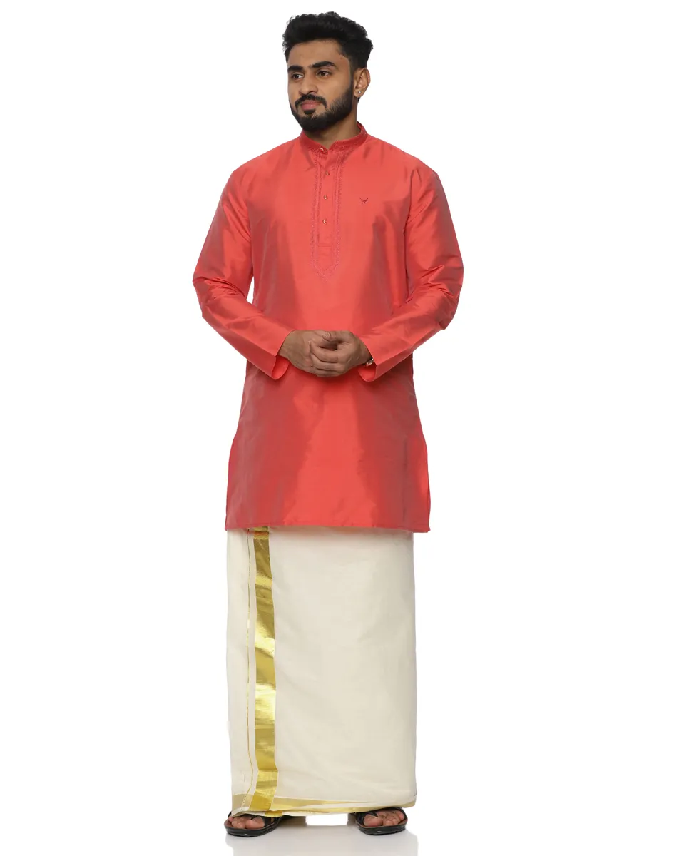 Warrior Coral Silk Short Kurta - House of Cocoon (2)