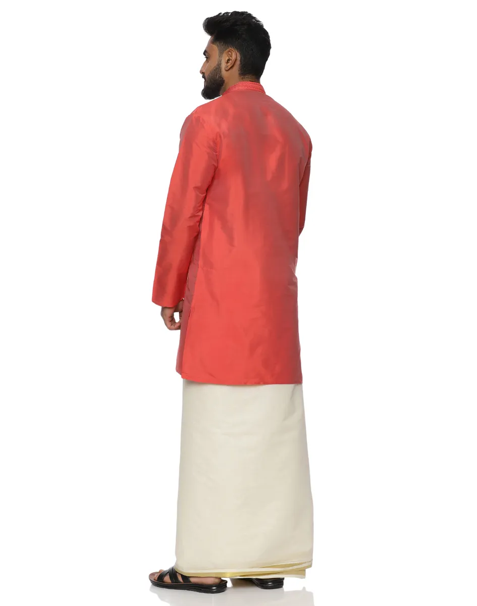 Warrior Coral Silk Short Kurta - House of Cocoon (4)