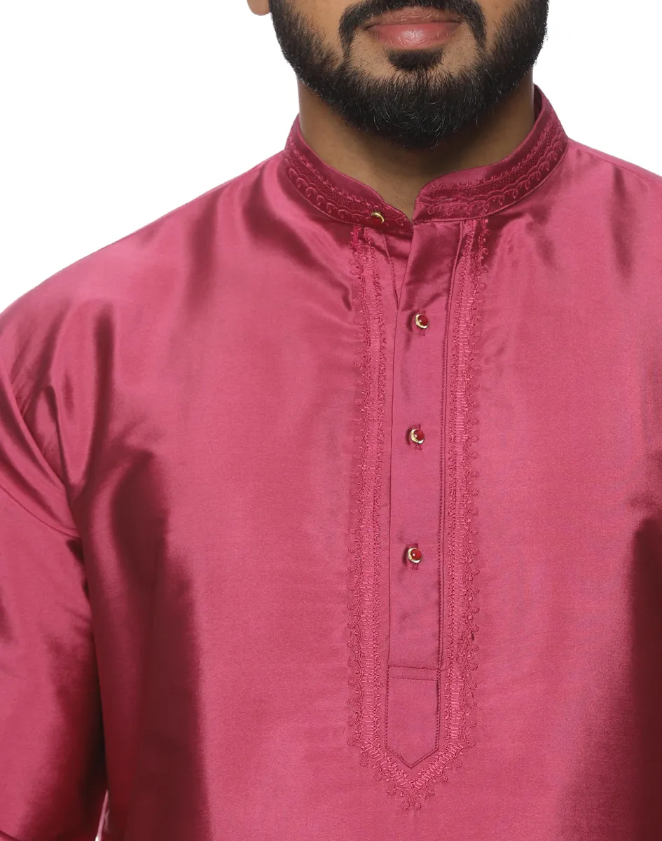 Warrior Crimson Rose Silk Kurta - House of Cocoon (1)