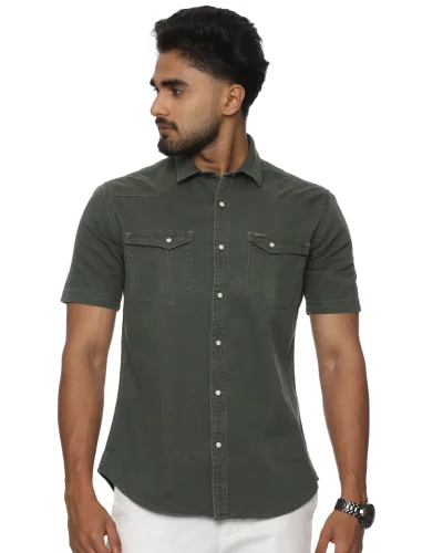 Warrior Green Cotton Casual Shirt