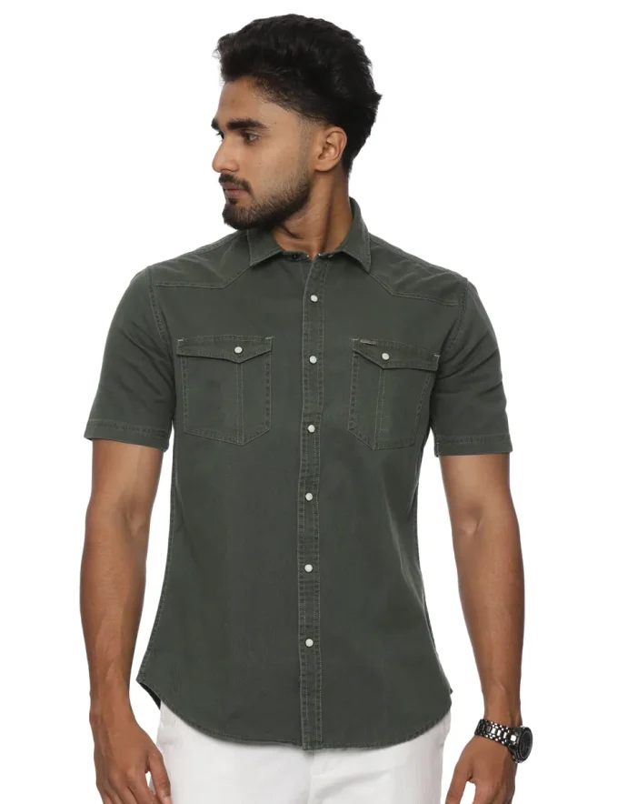 Warrior Green Cotton Casual Shirt