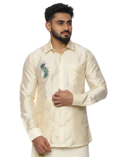 Warrior Ivory Peacock Printed Silk Shirt