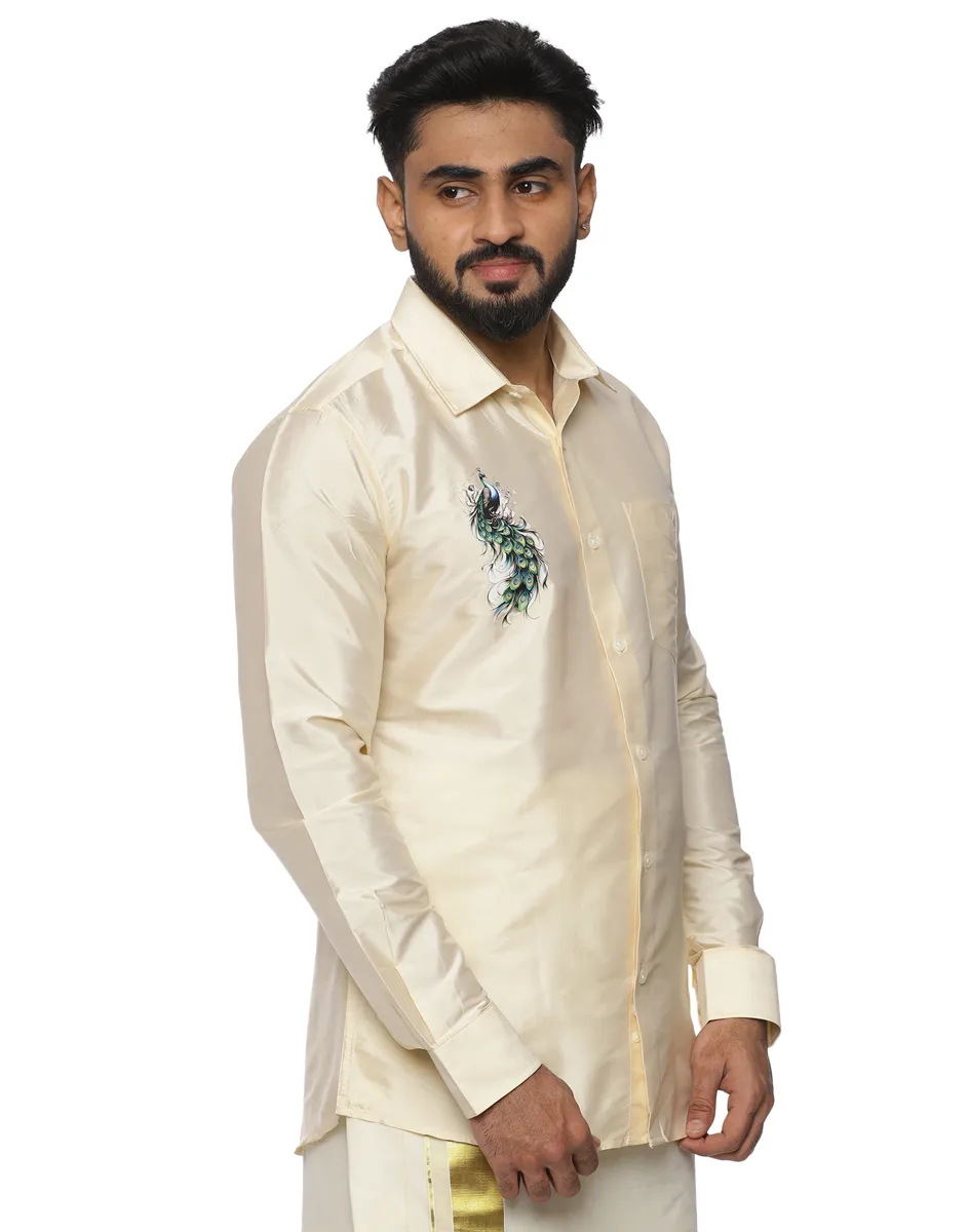 Warrior Ivory Peacock Printed Silk Shirt - House of Cocoon (3)