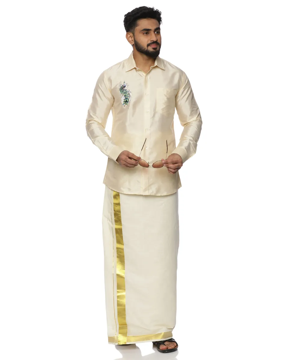 Warrior Ivory Peacock Printed Silk Shirt - House of Cocoon (5)