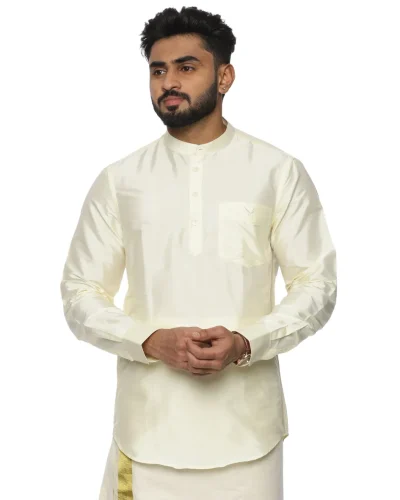 Warrior Ivory Silk Mandarin Collar Kurta Shirt