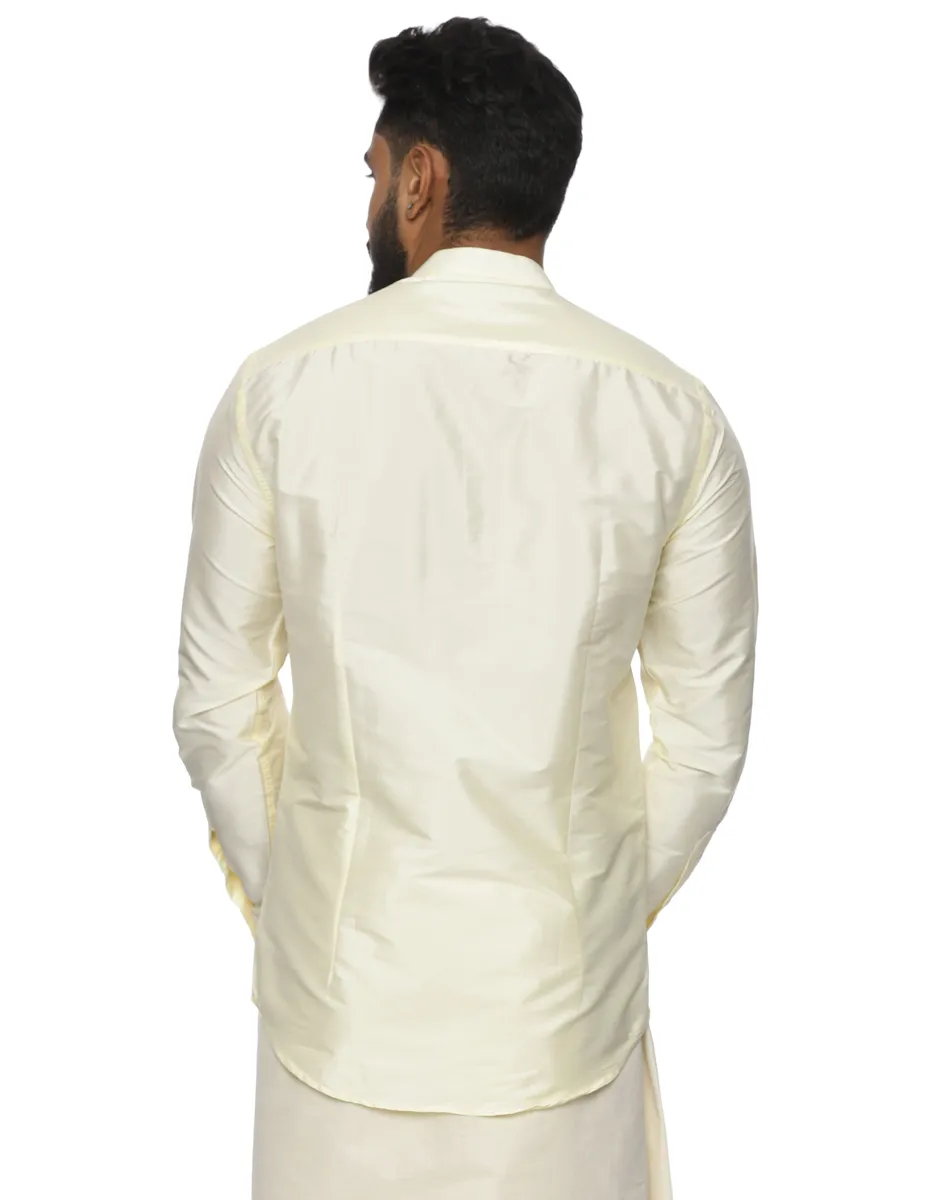 Warrior Ivory Silk Mandarin Collar Kurta Shirt - House of Cocoon (3)