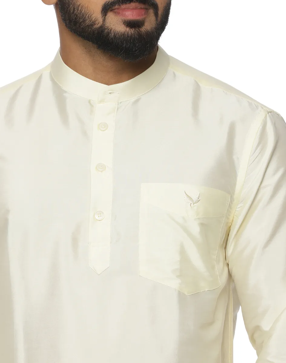 Warrior Ivory Silk Mandarin Collar Kurta Shirt - House of Cocoon (5)