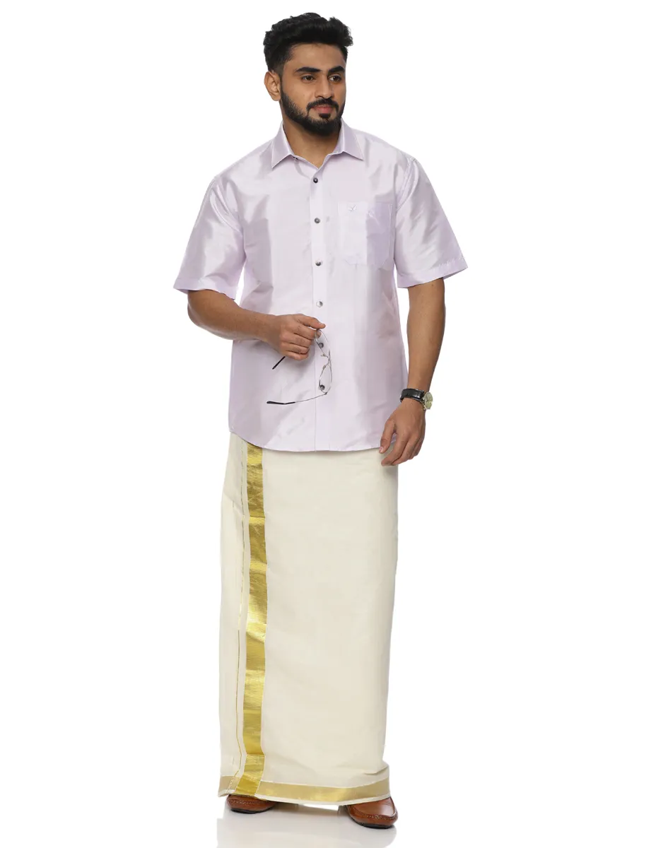 Warrior Lavender Half Sleeve Silk Shirt - House of Cocoon (5)