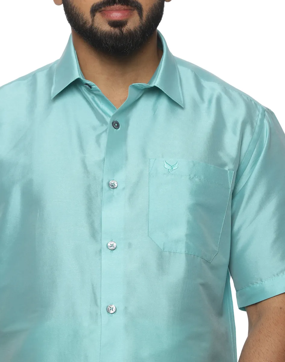 Warrior Light Blue Half Sleeve Silk Shirt - House of Cocoon (1)